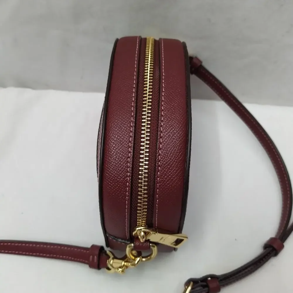 Coach Mini Serena Wine Red Crossgrain Leather Zipper Closure Crossbody Bag